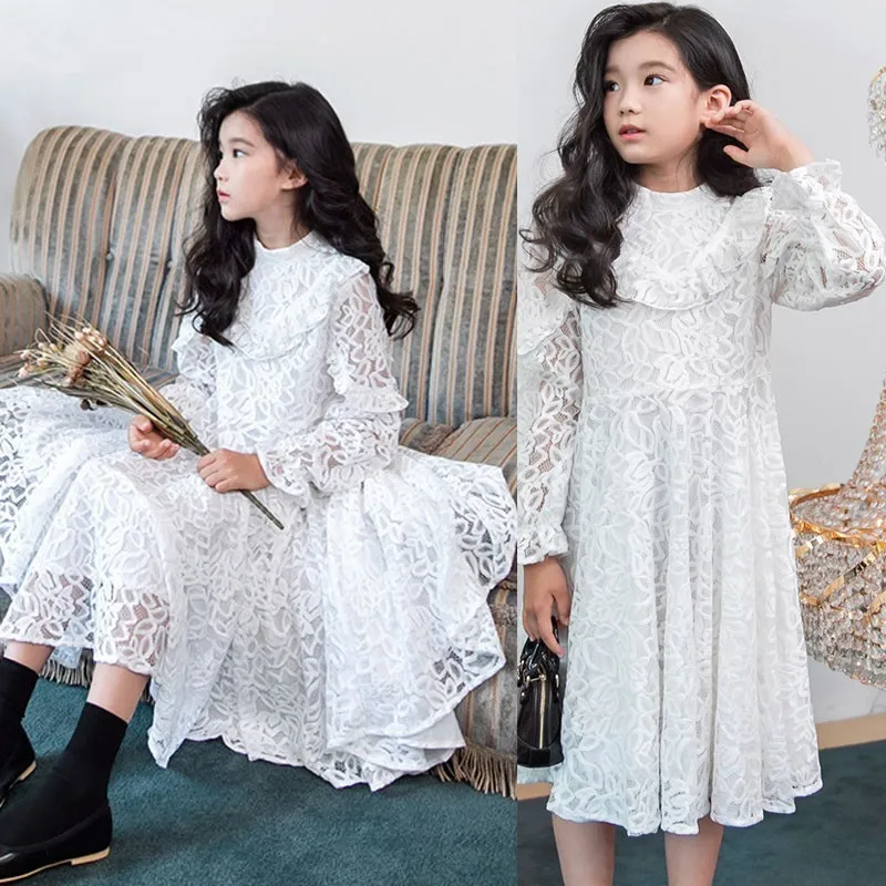 

Lace Toddler Girl Party Dresses Long Sleeve White Teenage Kids Dresses For Girls Wedding Spring Autumn 2019 Children Clothing