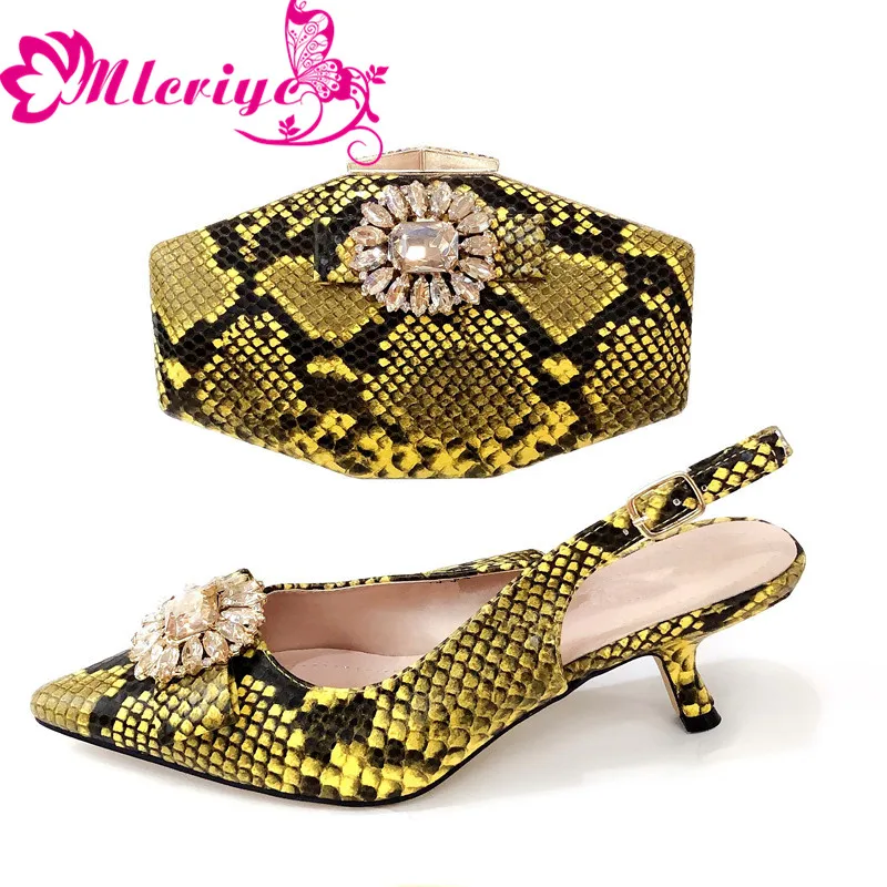 

YELLOW Color Latest Design 2018 Wedding Matching Italian Shoes and Bag Set Wedding and Party African Shoes and Bag Set for Party