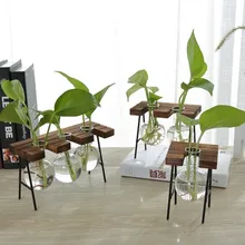 Винтажная креативная скамейка гидропонная ваза стеклянная бутылка ваза для растений деревянная подставка стеклянный контейнер для террариума Настольный Декор домашний сад