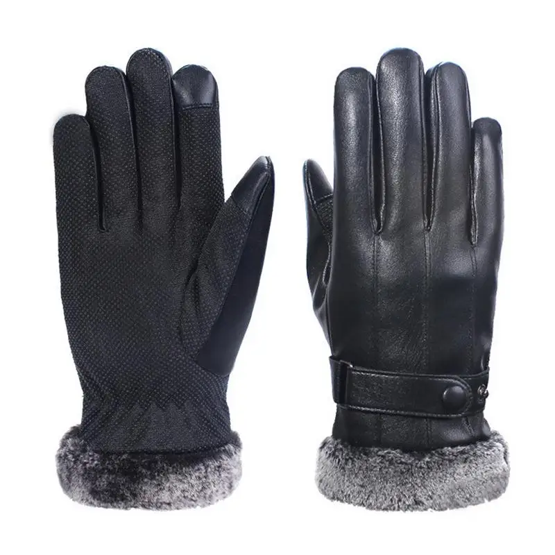 

Men's Leather Motorcycle Gloves Winter Plus Thickening Warm Non-Slip Windproof Cotton Gloves For Skiing Cycling Sports Outdoors