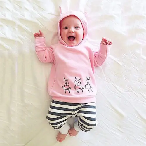Комплект одежды с капюшоном для маленьких мальчиков и девочек от 0 до 24 месяцев, милая розовая свинка для маленьких детей комбинезон, топ, футболка+ штаны