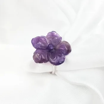 

Lii Ji Natural Amethyst Flower 925 Sterling silver Adjustable Ring