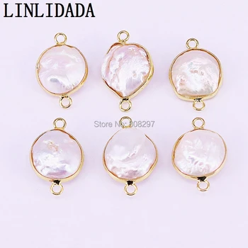 

10Pcs Gold Color Round Shape Charm Freshwater Pearl Connector Beads,Natural Pearl Beads For Jewelry Making