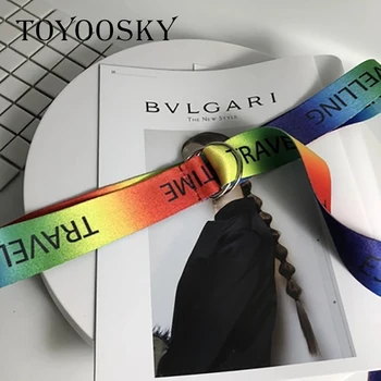 

TOYOOSKY 140CM Men and Women Belt Harajuku Rainbow Color Letter Printed Pattern Long Belt for Men Women Long Belt for Jeans INS