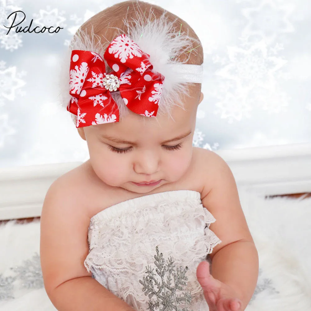 

2018 Brand New Christmas Infant Kids Baby Girls Boys Santa Headband Feather Braid Headband Bow Hair Band Accessories Baby Gifts