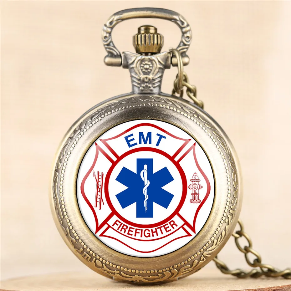 EMT Quartz Pocket Watch Bronze/Black/Silver/Gold Design Fire Fighter