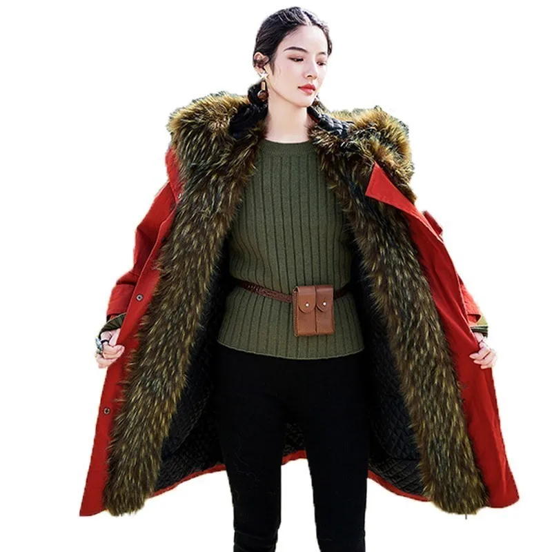 Raton Chaud Européenne Veste A578 Artificielle Vêtements Laveur À Cheveux Femmes Coton Col Rembourré Long Rust Hiver Manteau 2018 Red Épais Parka OP8wZn0NkX