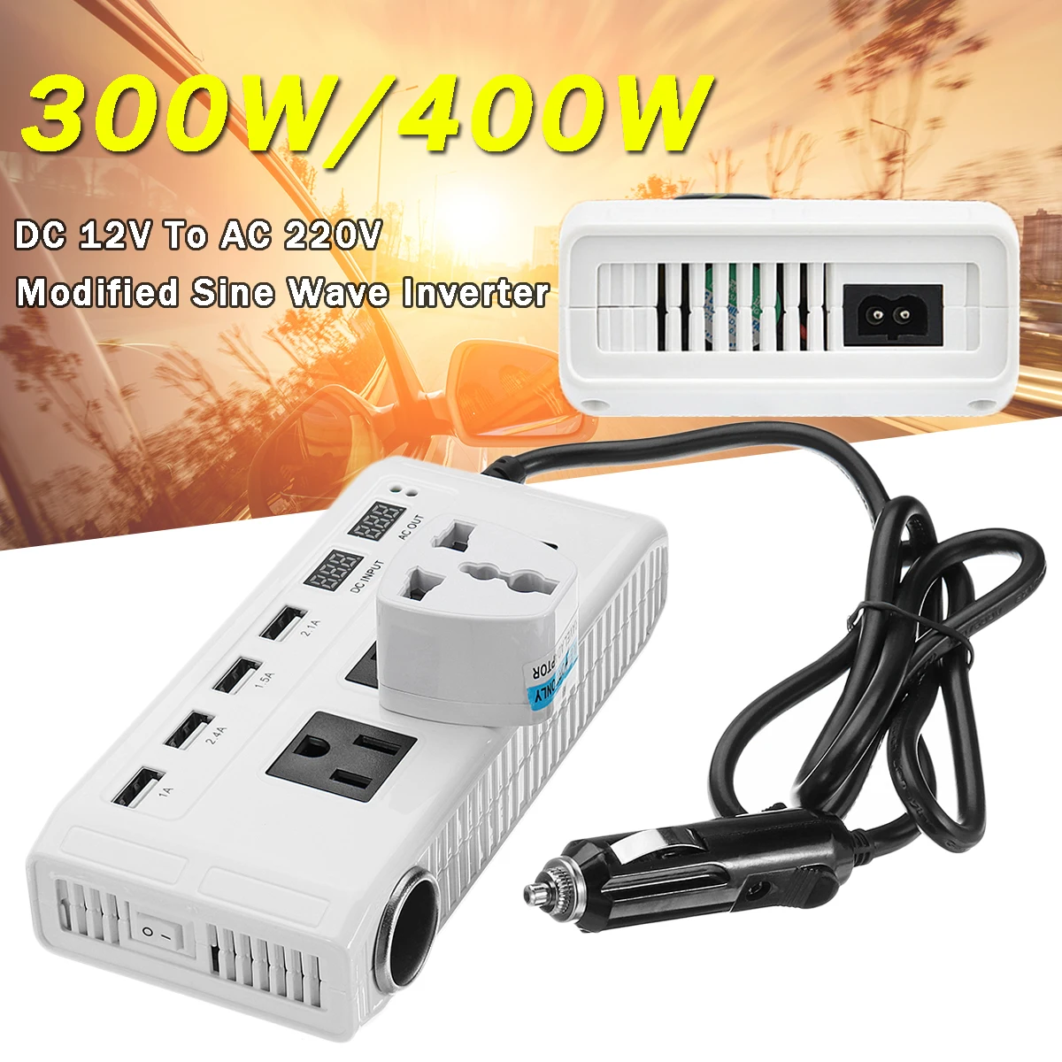 

300/400W Car Modified Sine Wave Power Inverter DC 12V To AC 220V Charger Converter Voltage Transformer CE/FCC/ROHS Certification
