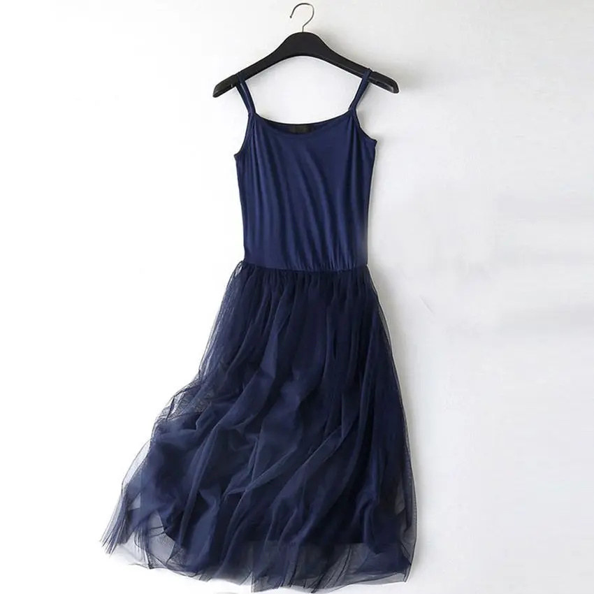 

2019 New Cotton Spaghetti strap Lace Summer Dress Women Sleeveless Patchwork Casual Spring Dresses