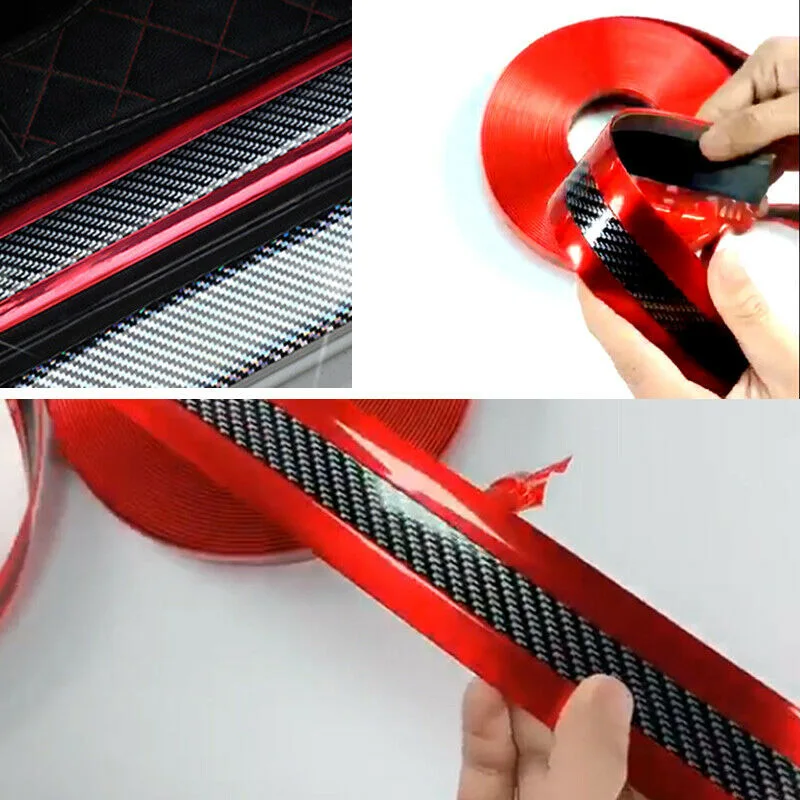 

5cm*1m Carbon Fiber Red Car Door Sill Scuff Plate Guard Pedal Protector Strips
