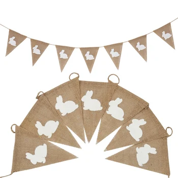 

New Vintage Rabbit Pennant Burlap Hanging Bunting Banner Garland Easter Party Decoration Festival banner
