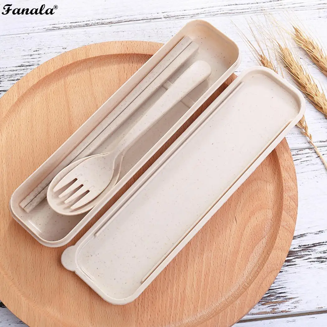 Wheat Straw Dinnerware Chopsticks Fork Spoon of Set(3Pcs) Restaurant Home etc Tableware Set for Camping Picnic | Дом и сад
