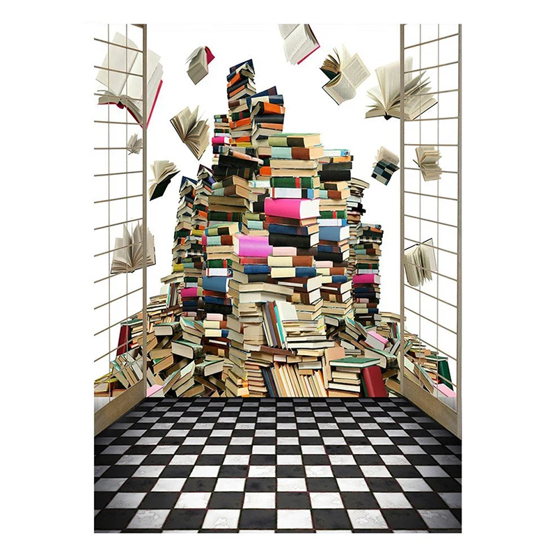 

Vinyl Photography Background Pile of Books with Grid Floor Photo Backdrops School Theme Photography Studio background Props 3X