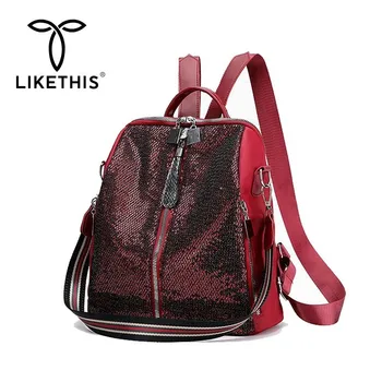 

LIKETHIS 2019 New Designer Fashion Women Backpack Soft Multi-Function Embroidered Sequins Backpack Female Ladies Shoulder Bags