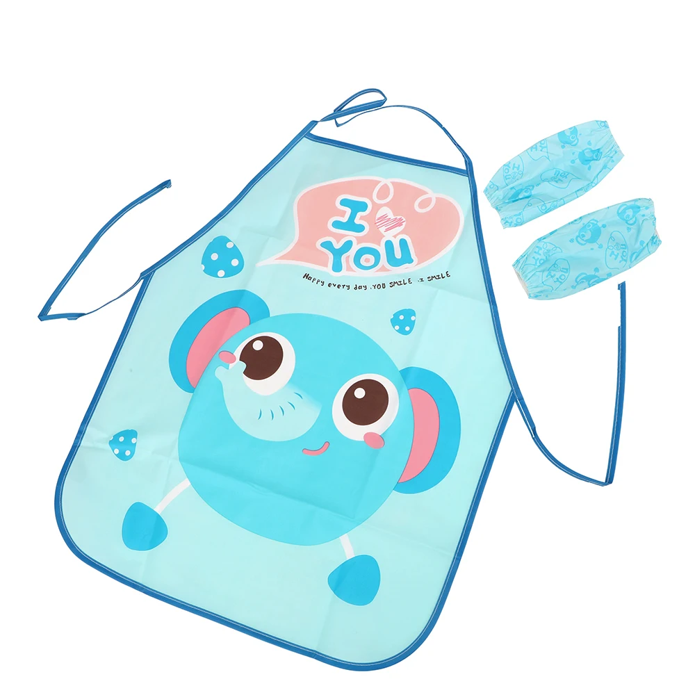 

Cute Cartoon Apron with Waterproof Sleeve Cover 1 set Child Cooking Painting Eating Apron Kitchen Supplies Children Bibs