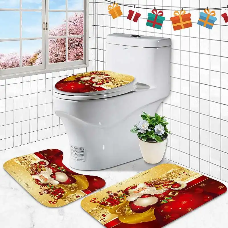 3 шт./компл. Санта-Клауса с нарисованными пуговками красный подарок Ванная комната коврик набор фланель анти-скольжения Кухня коврик ковер Ванная комната туалет ковры коврики для ванной комнаты Набор