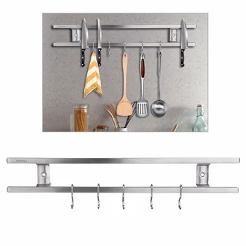 

Double Bars Wall-Mounted Rack Stainless Steel Knife Cutter Racks Holder Pancake Turner Pot Magnetic Hanging Shelf