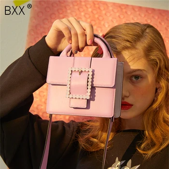 

[BXX] 2020 New Woman Fashion Solid Color Spliced Imitate Diamonds Lock PU Leather Single Strap Flap Messenger Bag Handbag LM723