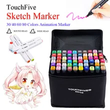 TouchFive 30/40/60/80 Цвета манга дизайн маркер для рисования с двумя головками алкогольных жирной основе кисть для живопись наброски маркеры