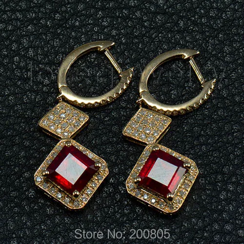 Серьги Princess 7 мм 14Kt из белого золота с бриллиантами, серьги-капли с рубином на продажу ESR012