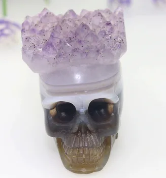 

2.6"AMETHYST GEODE AGATE Handmade Carved Crystal Skull Crystal Realistic Crystal Healing Furnishing Articles Figurine TE32