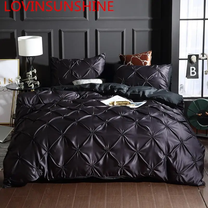 LOVINSUNSHINE роскошный пододеяльник постельное белье King size шелковое постельное белье пододеяльник набор королева черный AC02