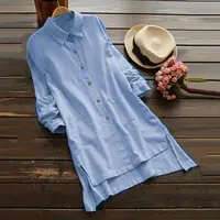Женская футболка с длинным рукавом Свободная рубашка мини-платье Повседневная блузка воротник Топы