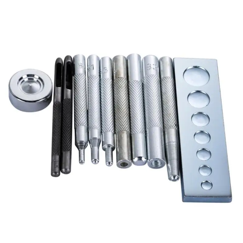 

11pcs Die Punch Hole Snap Rivet Button Setter Base Kit For DIY Leather Tool Punching and Installing Rivet Buttons