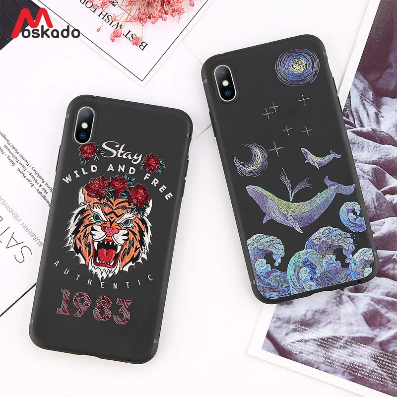 

Moskado Soft Simulation Embroidery Rose Phone Case for Iphone 6 6s 7 8 X XR XS MAX TPU Animal Back Cover Fundas Capa