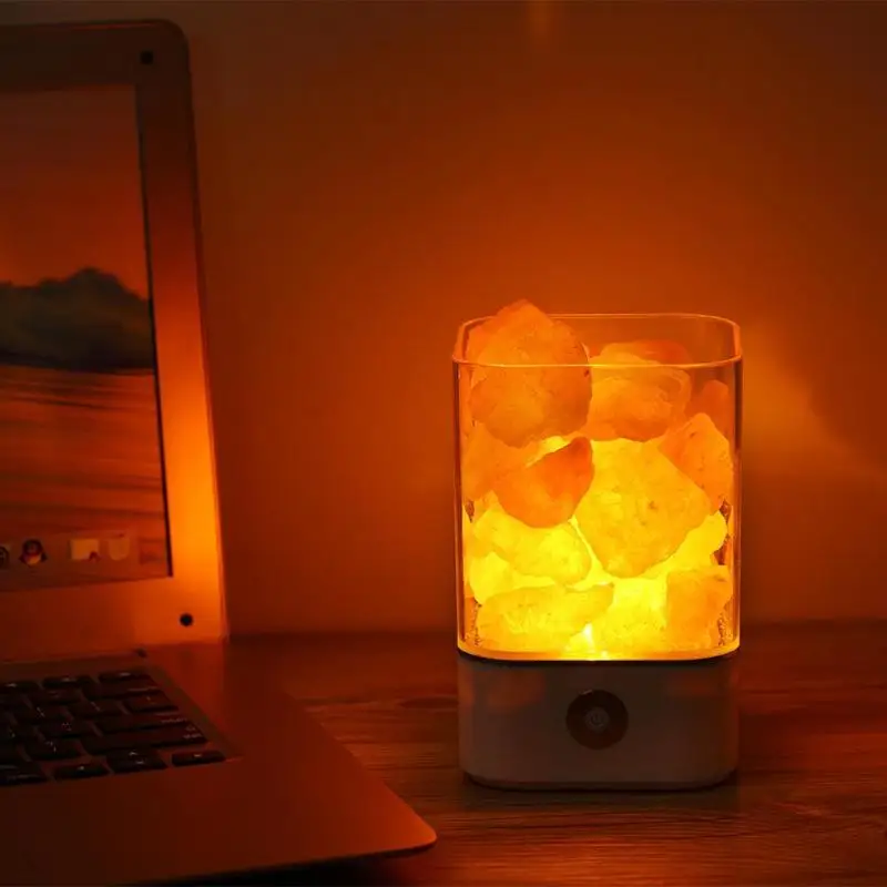 Светодиодная соляная лампа с кристаллами и USB естественный Гималайский