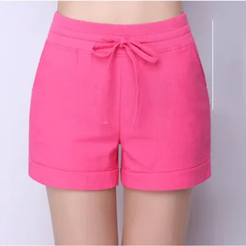 

Summer Women Shorts Elastic High Waist Shorts Fashion Loose Cotton Linen Short Casual Candy Color Shorts Feminino