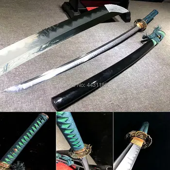 

Japanese Samurai Sword KATANA Full Tang T10 Carbon Steel Clay Tempered Blade Razor Sharp Fighting Knife Genuine Rayskin