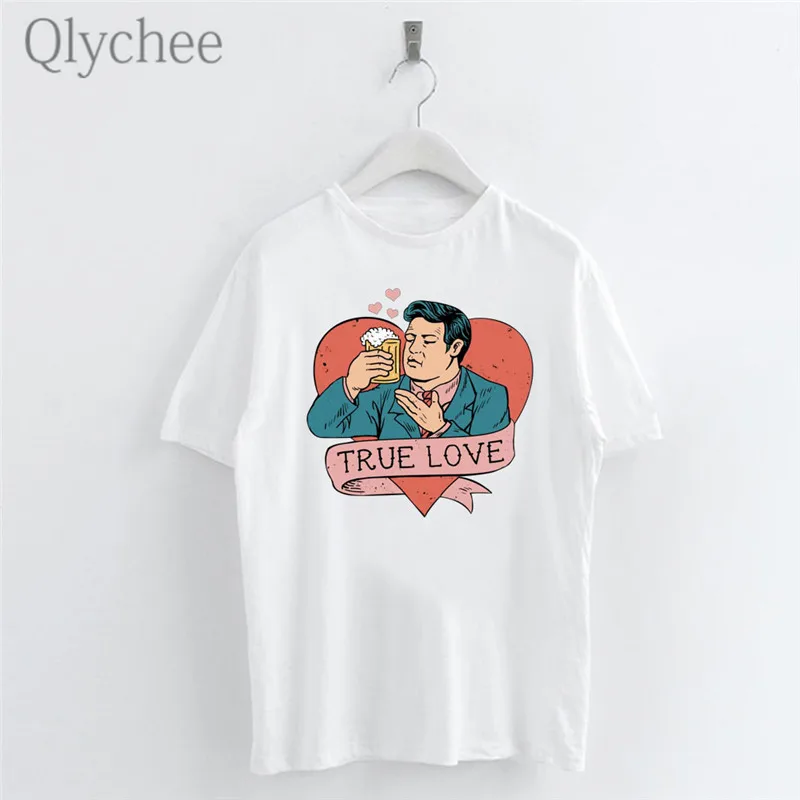 

Qlychee Harajuku Character Heart Women T Shirt Casual Short Sleeve O-Neck White T Shirt Tee Top Female