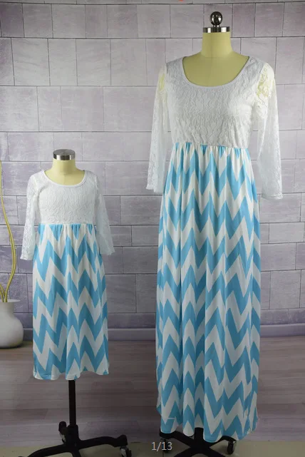 ZOGAA 2019 Spring and Summer Metseniles Stitching Wave Printed Mother Daughter Dresses Family Matching Clothes 2 Colors