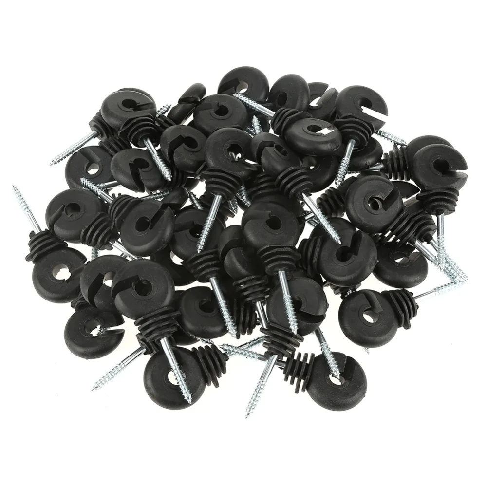 

Hot 50 Pcs/Set Black Screw In Ring Insulators Electric Fence Accessories Screw In Ring Insulators For Wood Post hot