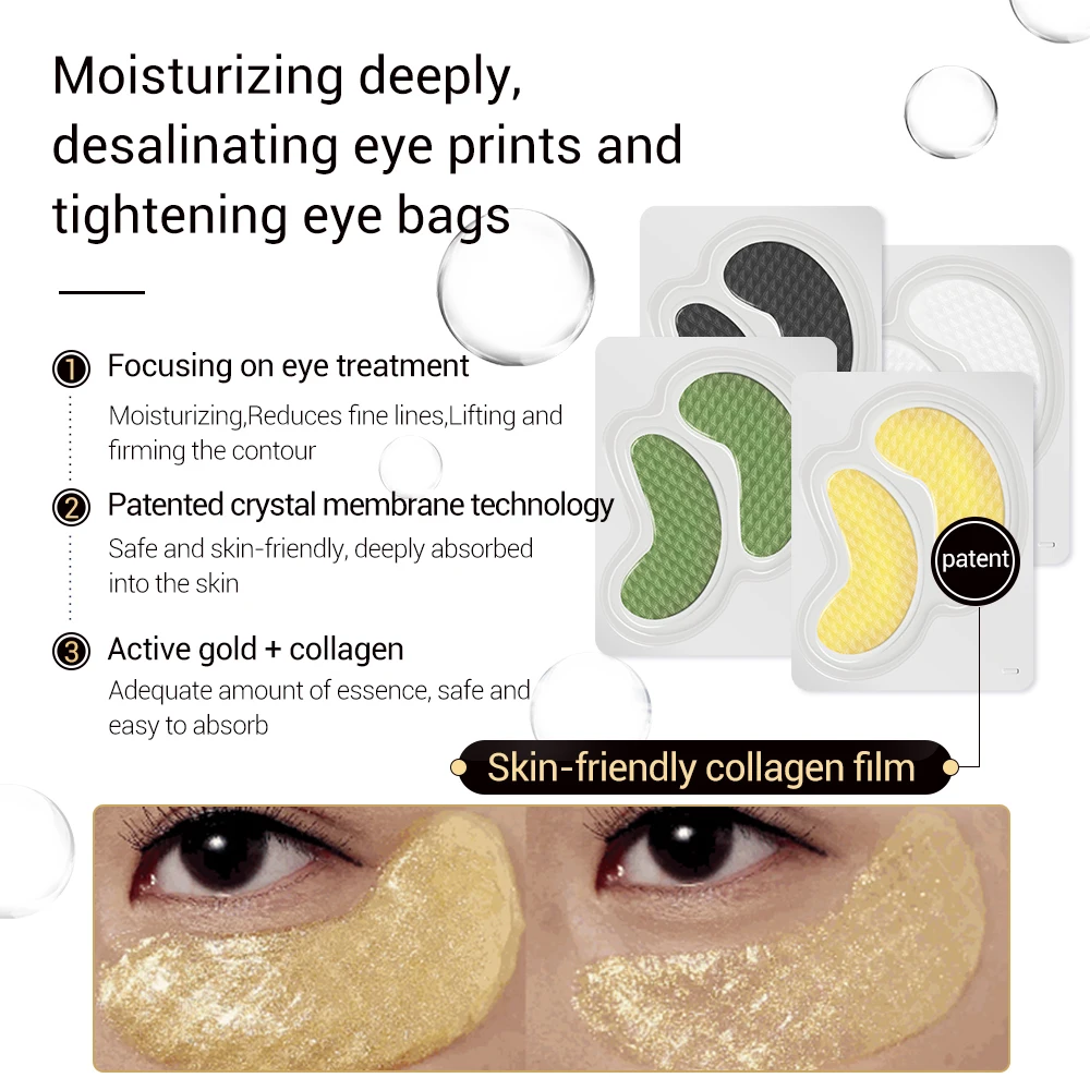 Lanbena 24k Gold Eye Mask Collagen Eye Patches Sleep Mask Dark Circle Eye Bag Anti-aging Wrinkle Firming Skin Care 20pcs=10 Pair