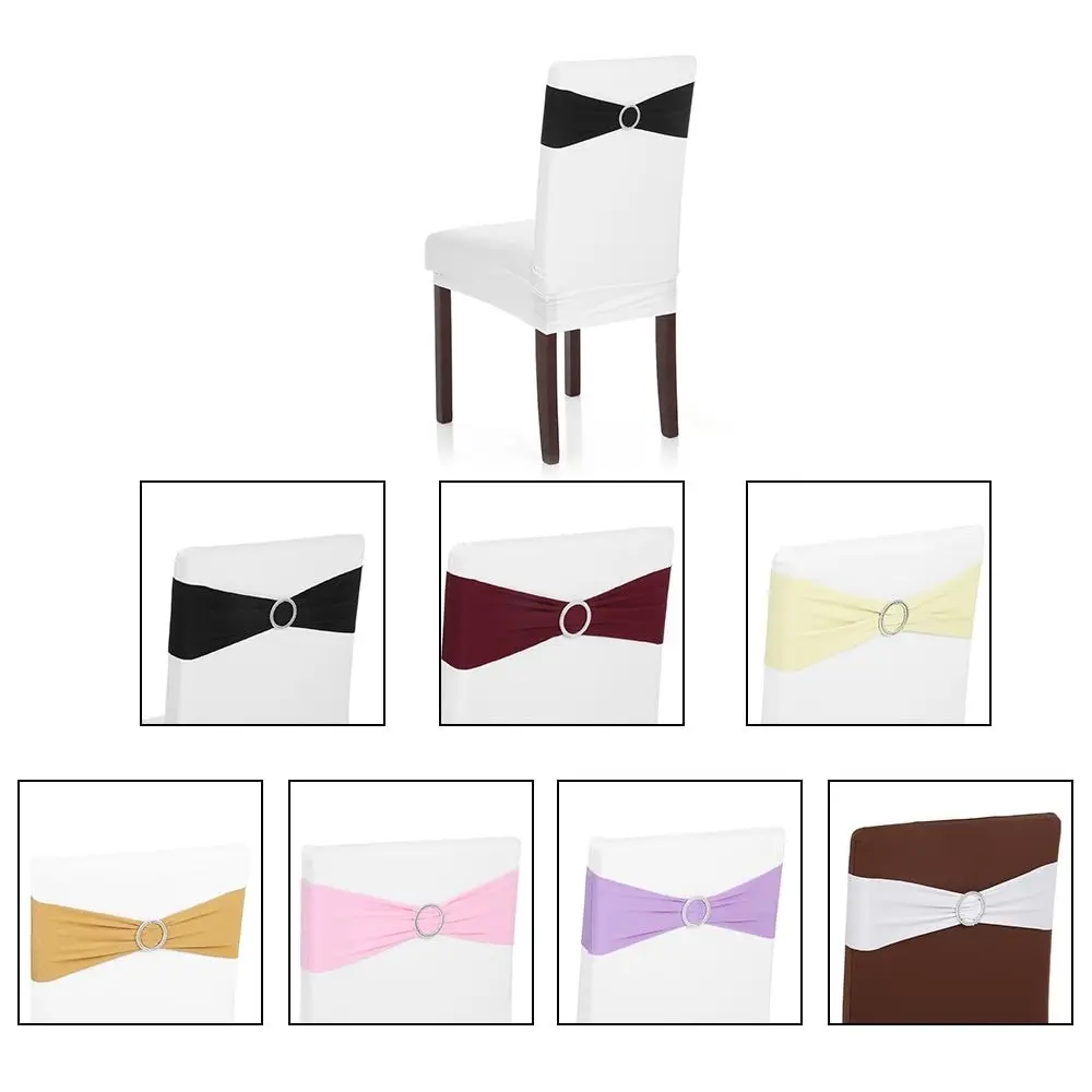 

50PCS Wedding Party Decorations Elastic Spandex Chair Cover Sashes Bows Elastic Chair Bands With Buckle Slider Chair Sashes