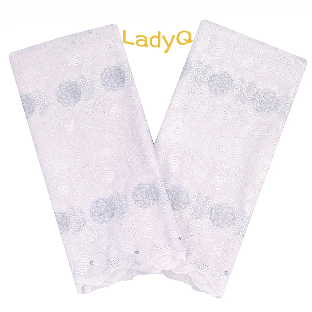 

LadyQ Aso Ebi White Nigerian Lace Fabrics For Wedding 2018 Cotton Embroidered Magenta Lace Fabric 5 Yard Swiss Voile Lace Fabric