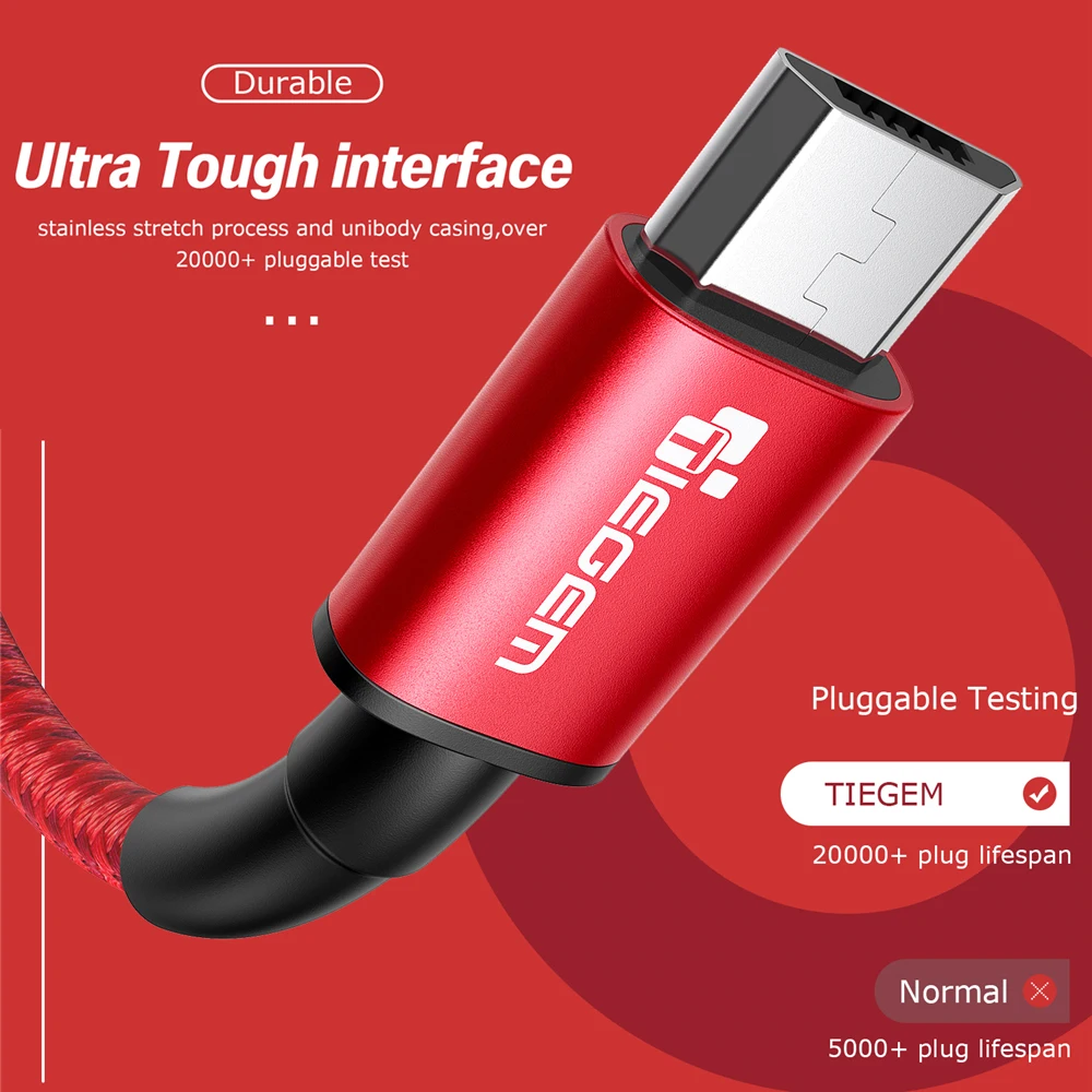 TIEGEM Micro USB кабель 2.5A нейлон Быстрая зарядка USB кабель для передачи данных для samsung Xiaomi LG планшет Android мобильный телефон usb зарядный шнур