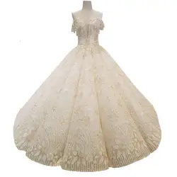 2018 Шампанское Кружева v-образным вырезом Свадебные платья без рукавов волны бальное платье с открытыми плечами принцесса свадебные платья