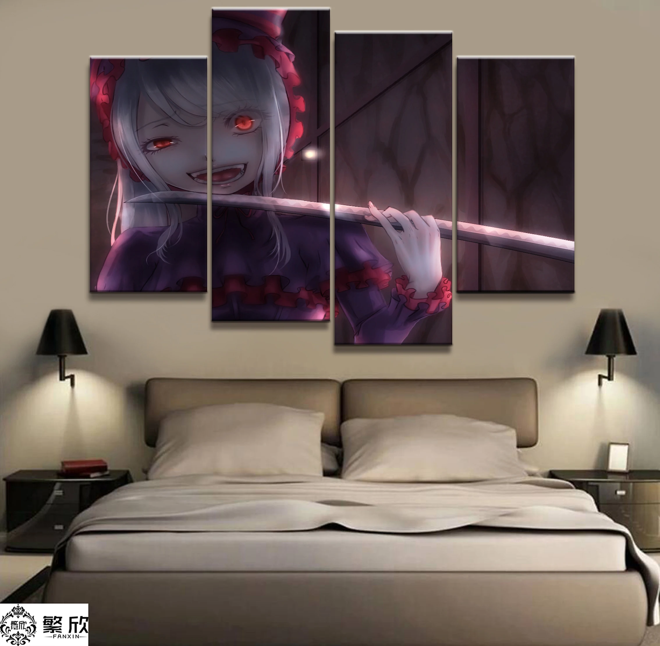 

Home Decor Modular Canvas Picture 4 Piece Overlord Shalltear Animation Poster Wall For Home Canvas Painting Wholesale
