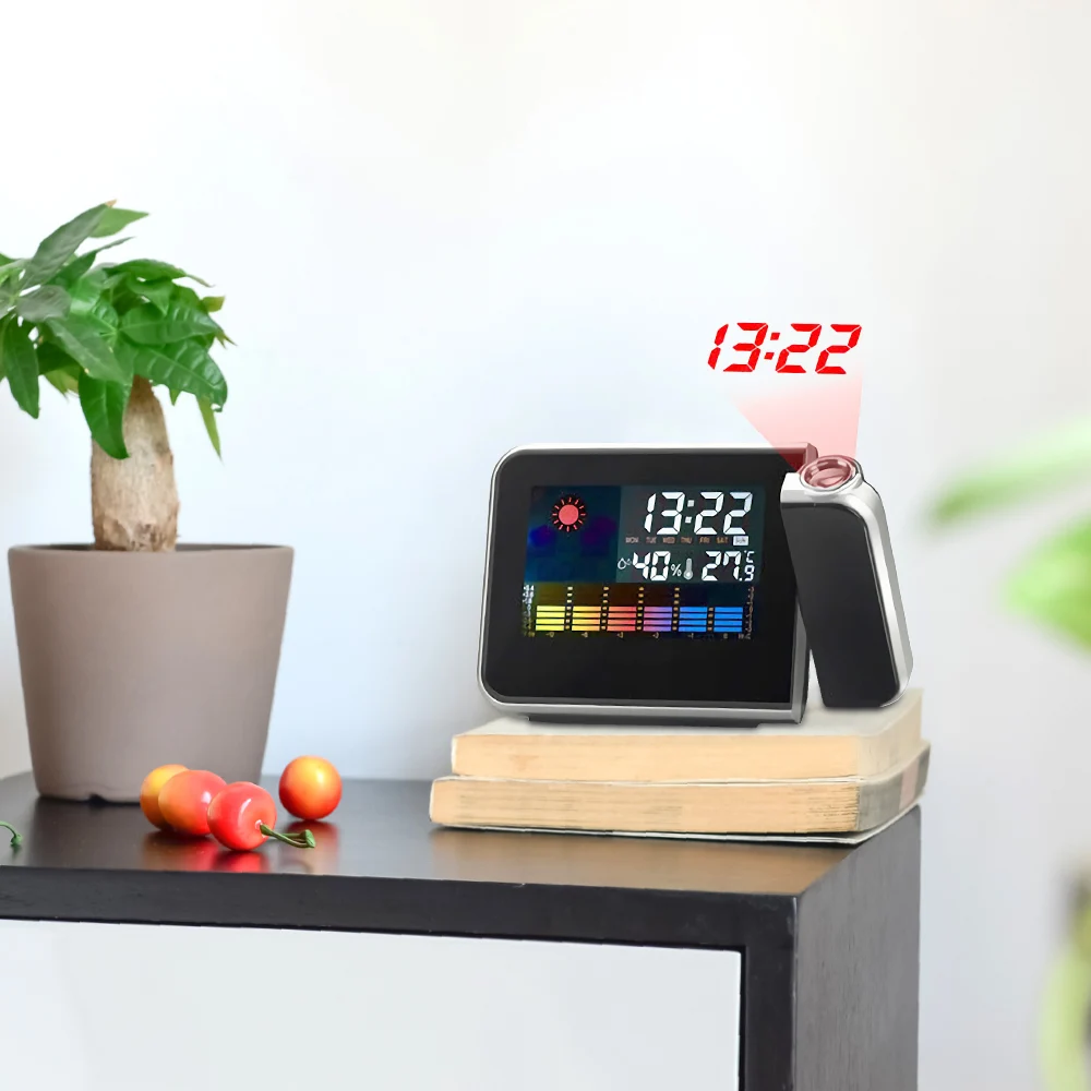 

Digital Alarm Clock Projection Weather Station with Temperature Thermometer Humidity Hygrometer/Bedside Wake Up Projector Clock