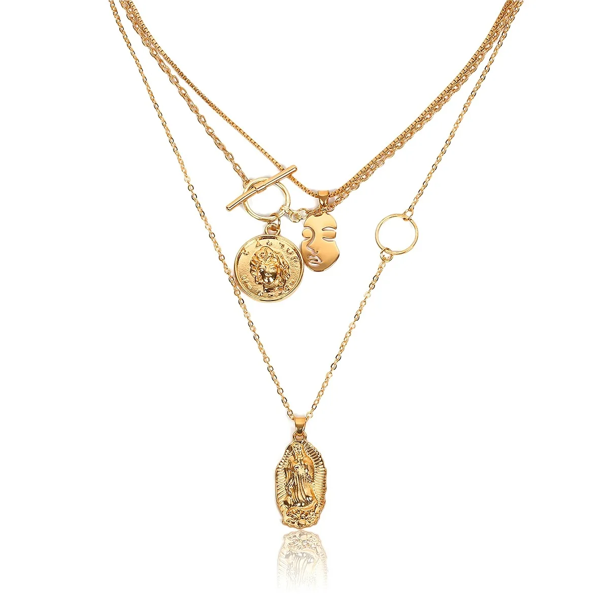 UOTOP Ретро многослойное ожерелье с подвеской в виде Иисуса для женщин, длинное ожерелье с фигурной резьбой для контура лица, подвеска в виде Аватара, ювелирное изделие