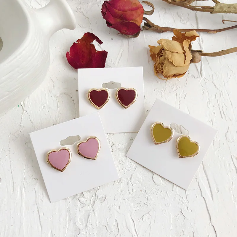 

3 Colors Peach Heart Stud Earring Fashion Korea Style Heart Shaped Oil Drop Earring Cute Girls Jewelry