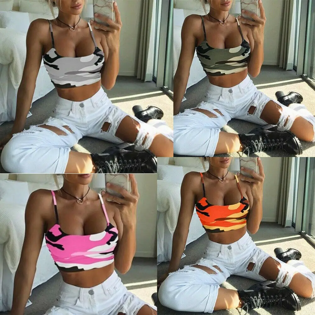 

2019 New Summer Sexy Womens Sports Bra Yoga Gym Fitness Workout Camouflage Printed Crop Tops Sleeveless Tank Vest Top T-Shirts