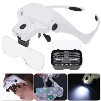 

Adjustable Lens Wearing Type Glasses Magnifier Loupe with LED Lights for Jewelry Mobile Phone Identification 2019 New
