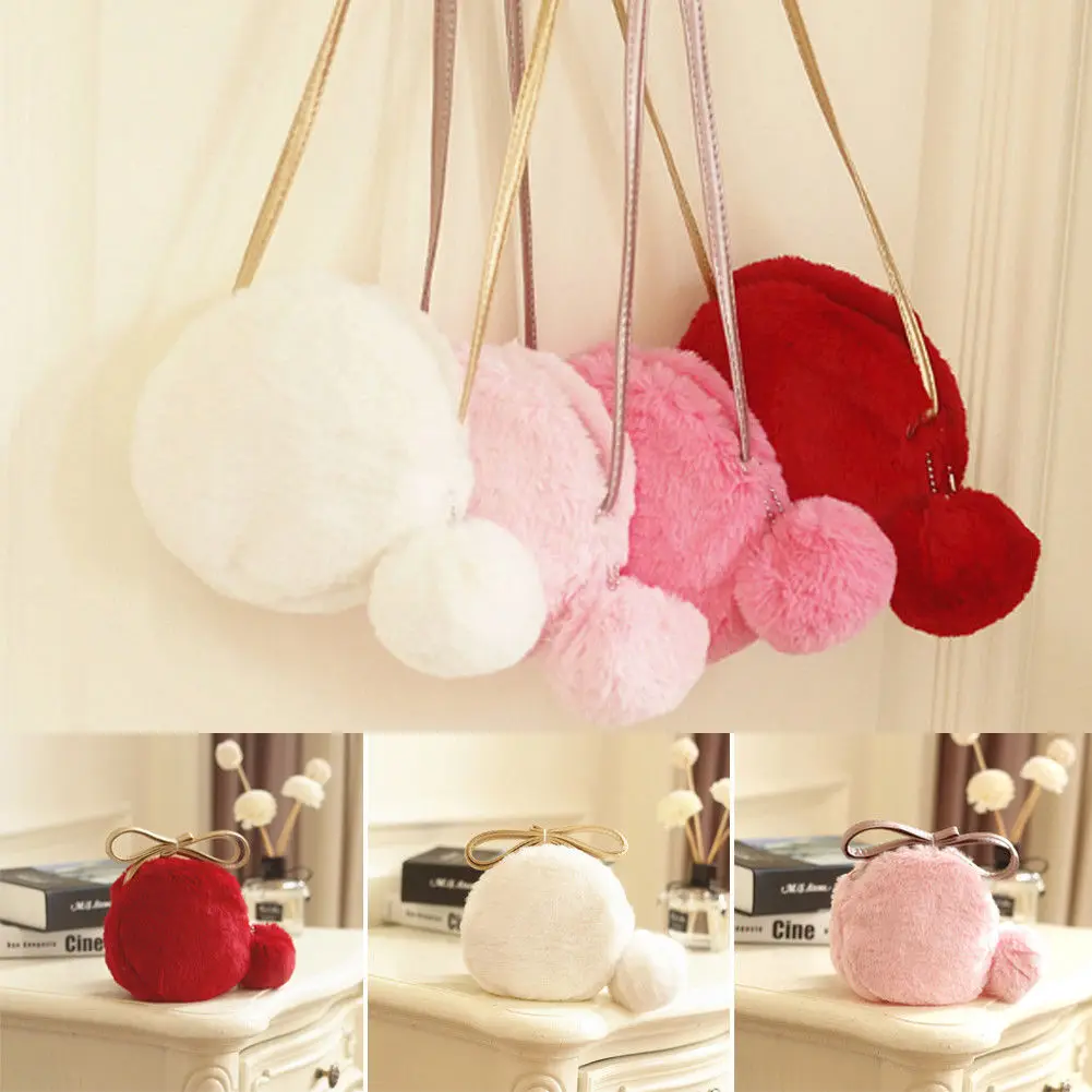 

2019 Brand New Kids Furry Bag Cross Body Lady Women Gifts Bag Faux Fur Shoulder Handbag Purse Tote Clutch Shoulder Bag Cute