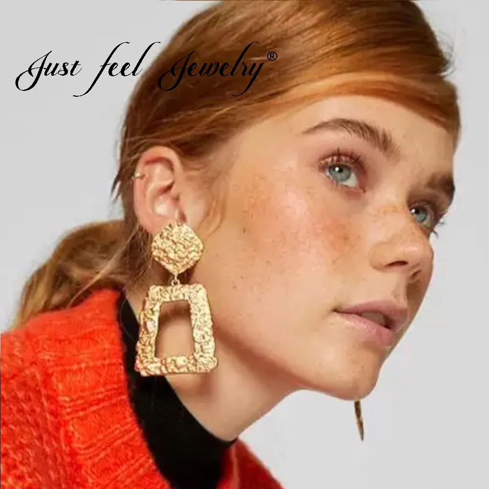 

JUST FEEL ZA Gold Color Big Drop Dangle Earrings For Women Punk Large Pendant Jewelry Fashion Metal Alloy Long Statement Earring