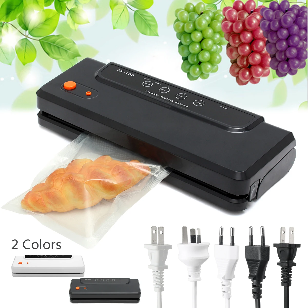 

110V-240V Automatic Vacuum Sealer Saver Food Packing Sealing Machine 10Pcs Storage Bag EU/AU/US Plug Black White Lightweight