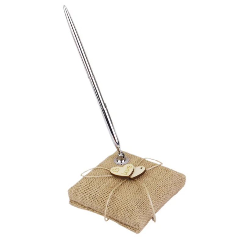 

Wedding Reception Guest Book Signing Pen With Linen Pen Holder Table Decor